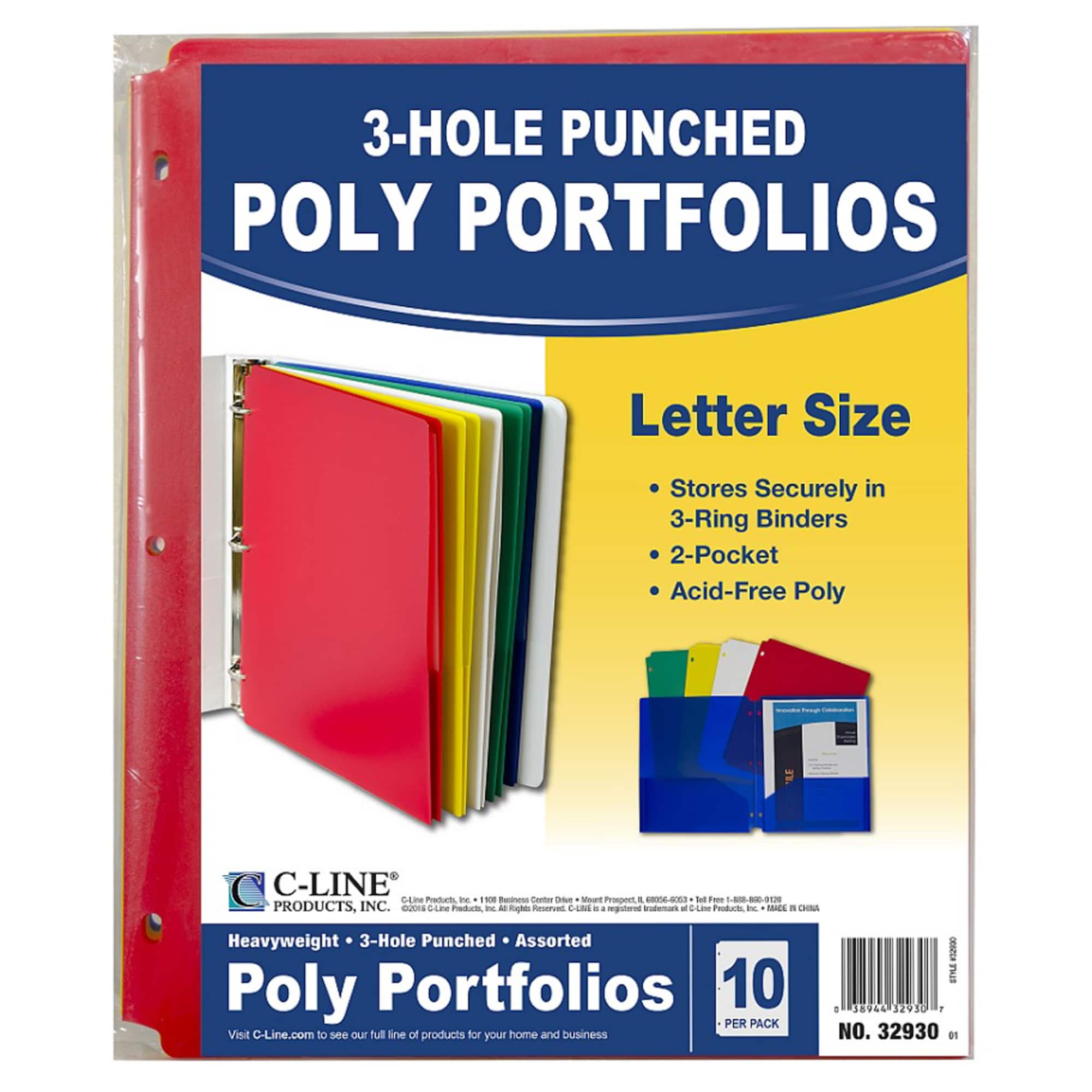C-Line® Two-Pocket 3-Hole Punched Hole Portfolio Folders, 2 Packs of 10